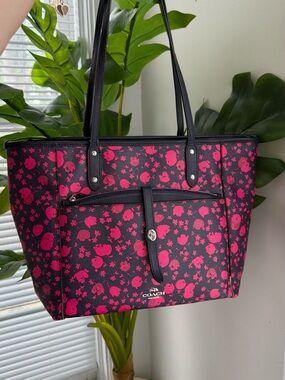 Coach Black Tote with Hot Pink Floral Print